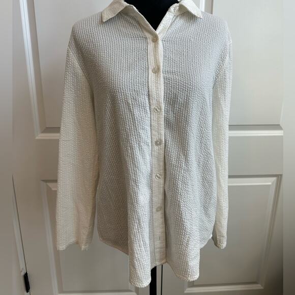 Anthropologie's Porridge Creamy White Ribbed-Like Textured Collar Button Down - Picture 1 of 9